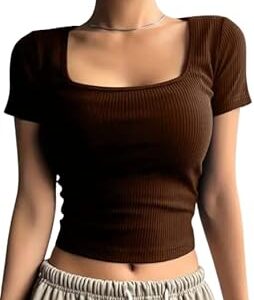 Women's Cotton Blend Square Neck Casual Crop Top