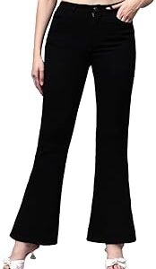 Women Regular High Rise Stretchable Bell Bottom Black Jeans