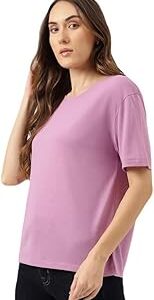 Marks & Spencers Women's Polyester S Regular Fit T-Shirt (T417437Kheather_Heather, Pink
