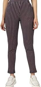 Women's Cotton and Denim Stretchable Slim Fit Stripe Pant | Trouser for Casual Wear and Office Wear