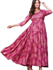 Trending & Pretty Long Gown with Beautiful Front Mirror Embroidery and Floral Print for Women's and Girls