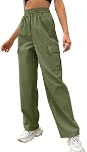 Women's Western Stylish High Waist Pockets Cargo Solid Trousers Pants for Women/Girls