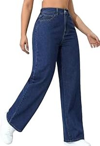 High-Waist Wide Leg Jeans, Dark Blue, Loose Fit, Baggy Style