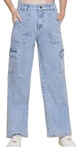 Ice Blue Cargo Jeans for Women Stylish & Comfortable Denim Pants with Multiple Pockets Casual Relaxed Fit, Durable Fabric, Trendy Design Perfect for Travel & Outings Unisex Fashion