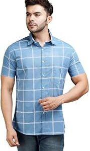 Men Cotton Light Blue Half Sleeves Shirt
