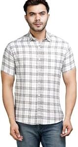Men Cotton Checkered Black Slim Fit Shirt