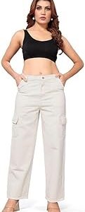 Women's 6 Pocket Regular Fit High Rise Relaxed/Boyfriend Fit, Wide Leg, Bell Bottom, Pure Denim Ankle Length Jeans Pants