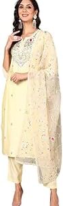 Women's Silk Blend Solid Embroidered Straight Kurta Pant With Dupatta With Cotton Inner