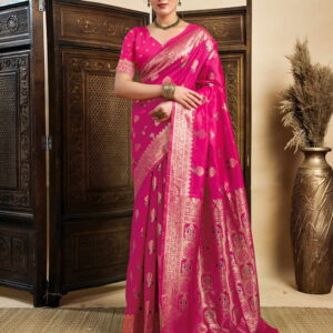 Rani Pink Silk Woven Banarasi Saree