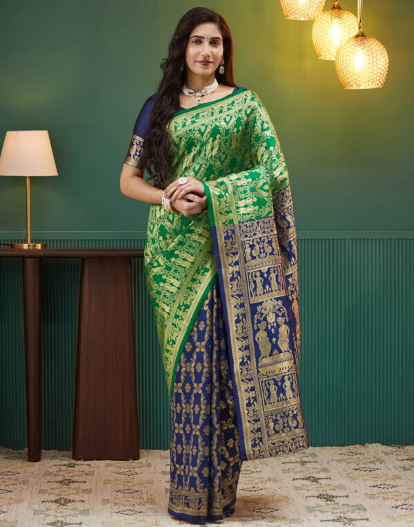 Navy Blue Silk Woven Banarasi Saree