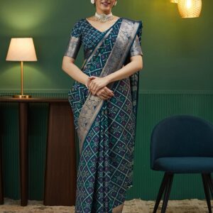 Rama Blue Bandhani Printed Silk Saree