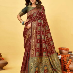 Maroon Silk Woven Patola Saree