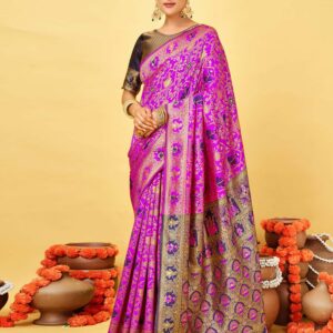 Magenta Silk Woven Baluchari Saree