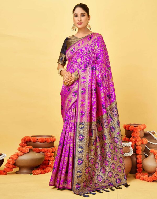 Magenta Silk Woven Baluchari Saree