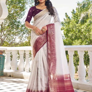 Off White Silk Woven Saree