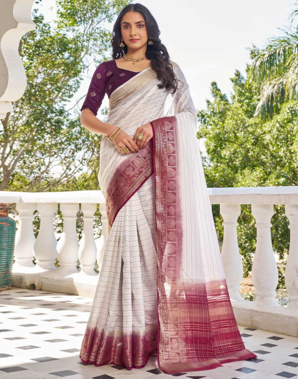 Off White Silk Woven Saree
