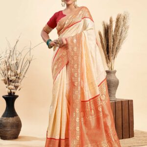 Beige Silk Woven Kanjivaram Saree