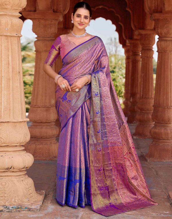 Dark Blue Silk Woven Kanjivaram Saree