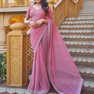Light Pink Georgette Stone Work Swarovski Saree