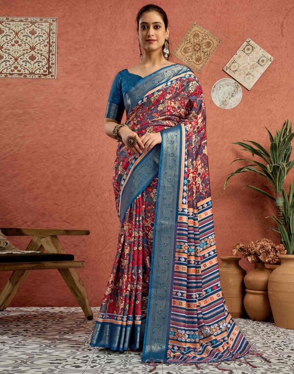 Multicoloured Tussar Silk Printed Saree