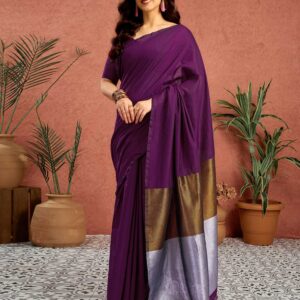 Wine Linen Zari Pallu Solid Saree
