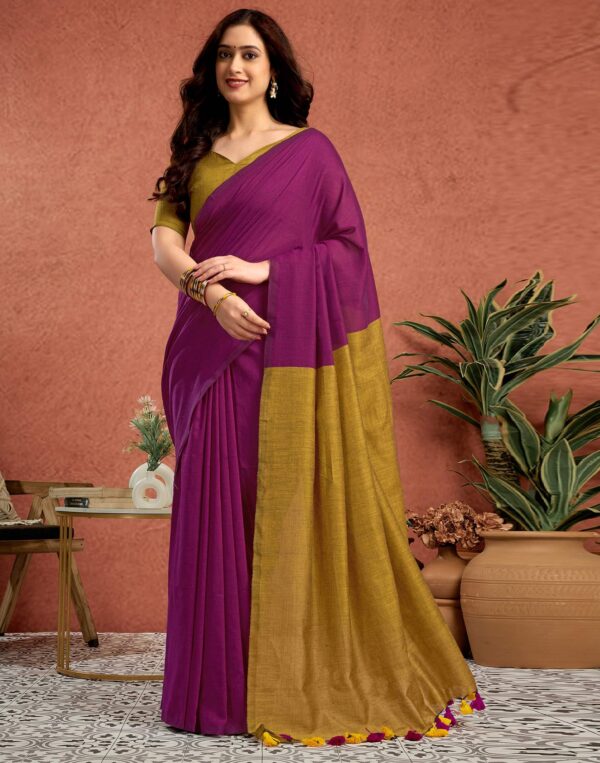 Mustard Yellow Linen Top Dyed Solid Saree