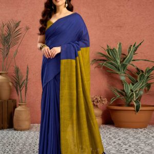 Lime Green Linen Top Dyed Solid Saree