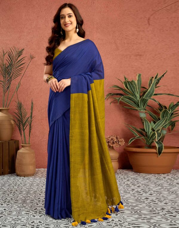 Lime Green Linen Top Dyed Solid Saree