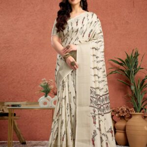 Off White Silk Warli Printed Printed Saree