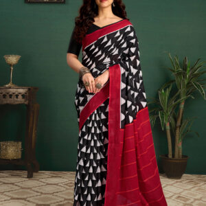 Red Cotton Printed Saree