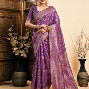 Purple Silk Woven Banarasi Saree