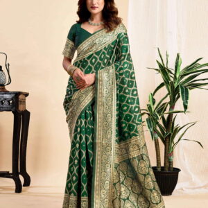 Dark Green Silk Woven Banarasi Saree
