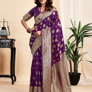 Wine Silk Woven Saree