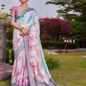 Multicoloured Satin Printed Saree