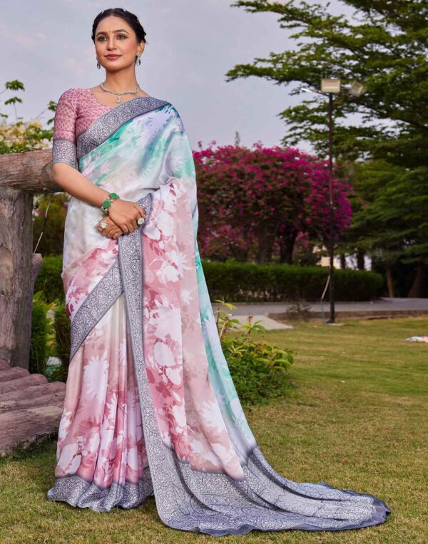 Multicoloured Satin Printed Saree