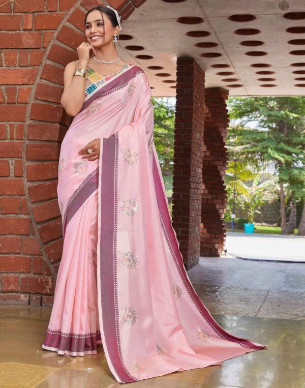 Light Pink Silk Embroidery Saree