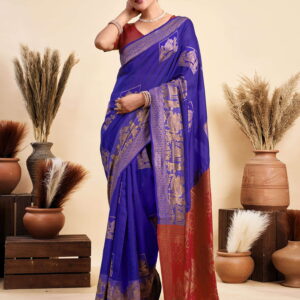 Dark Blue Silk Woven Saree