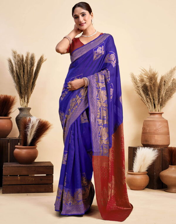 Dark Blue Silk Woven Saree