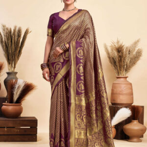Wine Silk Woven Kanjivaram Saree