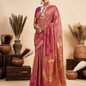 Rani Pink Silk Woven Kanjivaram Saree