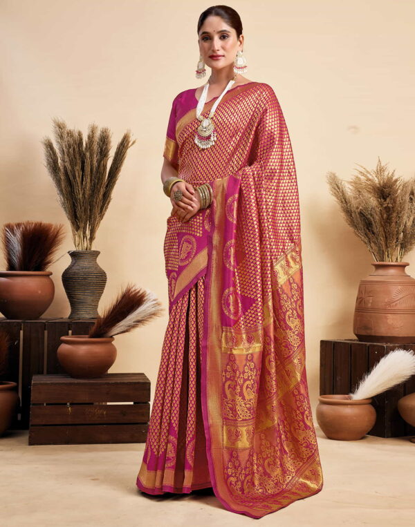 Rani Pink Silk Woven Kanjivaram Saree