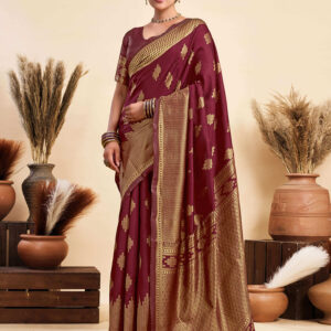 Maroon Silk Woven Saree