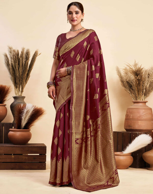Maroon Silk Woven Saree