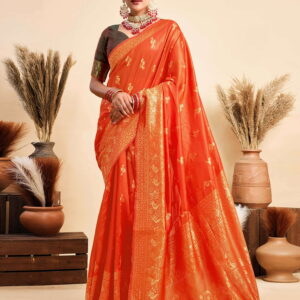 Orange Silk Woven Banarasi Saree