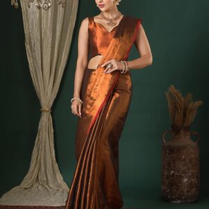 Rust Tissue Silk Top Dyed Kanjivaram Saree