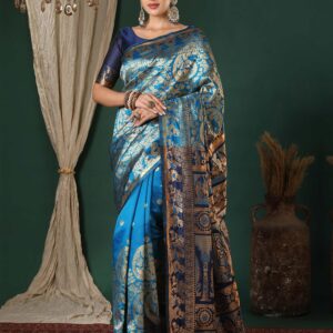 Blue Silk Woven Banarasi Saree