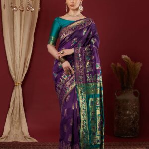 Dark Purple Silk Woven Banarasi Saree