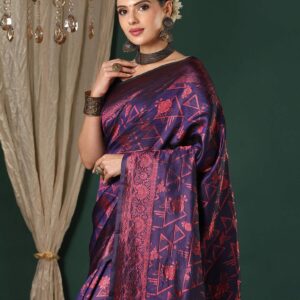 Navy Blue Silk Woven Saree