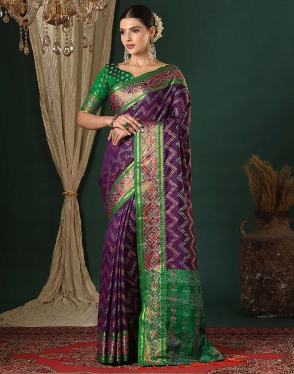 Dark Purple Silk Patola Woven Saree