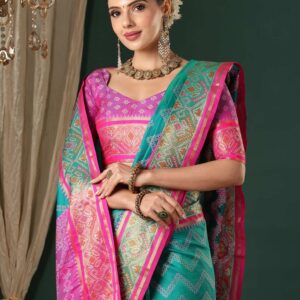 Teal Green Silk Patola Woven Saree